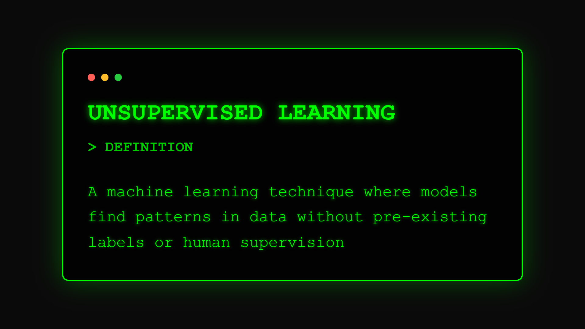 Unsupervised Learning Definition - AI that discovers hidden patterns