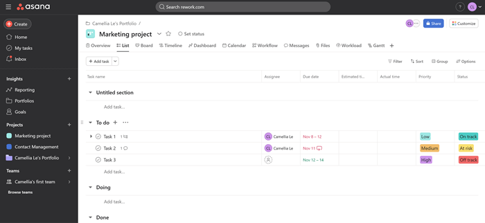 Asana Screenshot