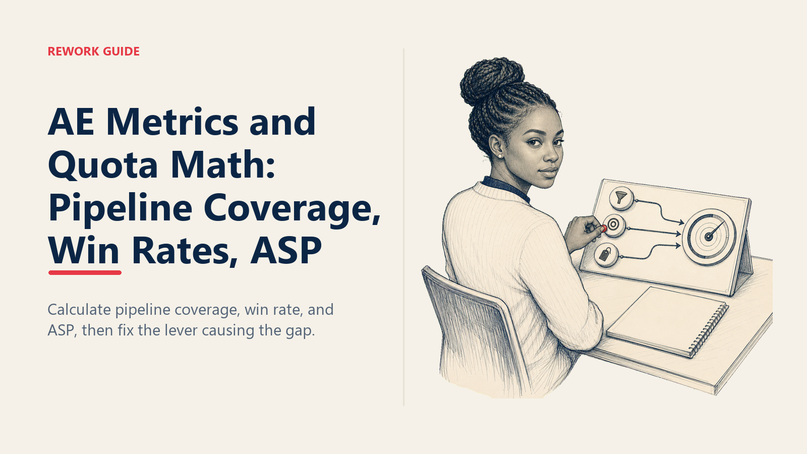 AE identifies the broken quota lever among pipeline coverage, win rate, and ASP