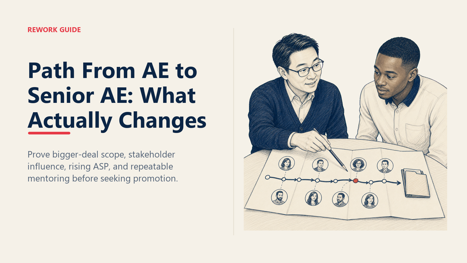 Experienced AE coaches a junior using a complex enterprise stakeholder and contract plan