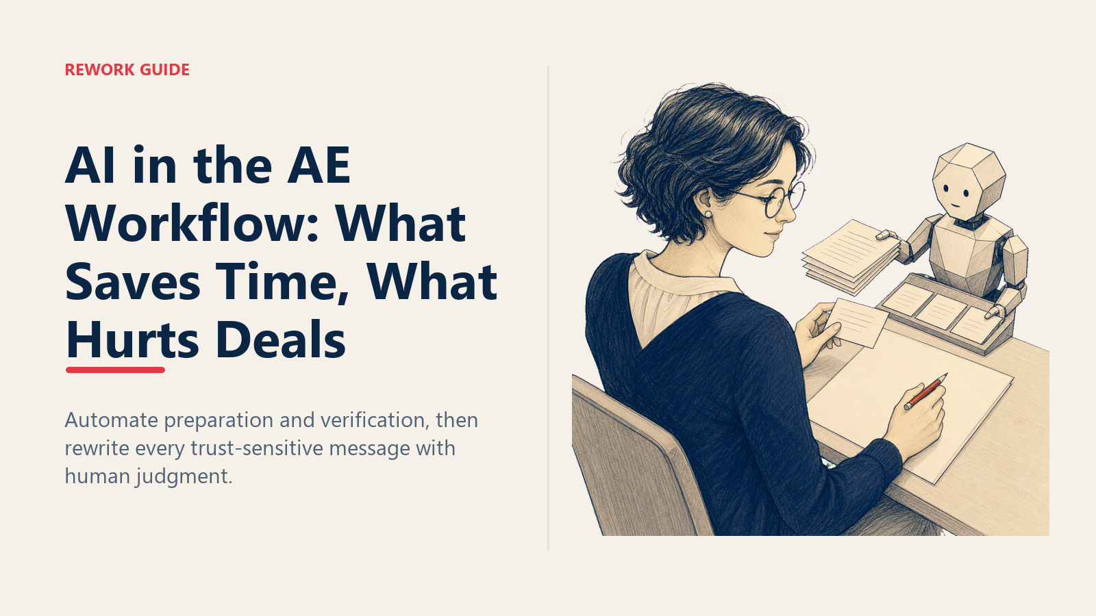 Account executive rewrites an AI-assisted follow-up after organizing call transcript notes