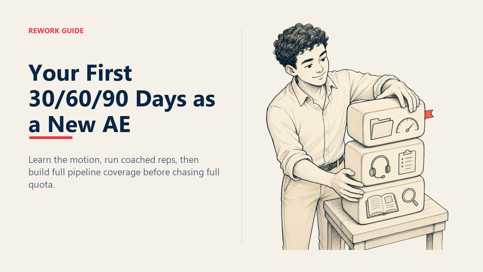 New AE stacks a three-phase sales ramp from learning through coached reps to full pipeline coverage