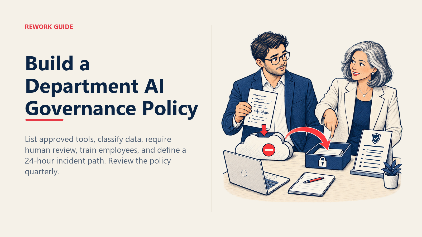 Department director redirecting confidential client data from an unsecured AI tool into an approved governed workflow