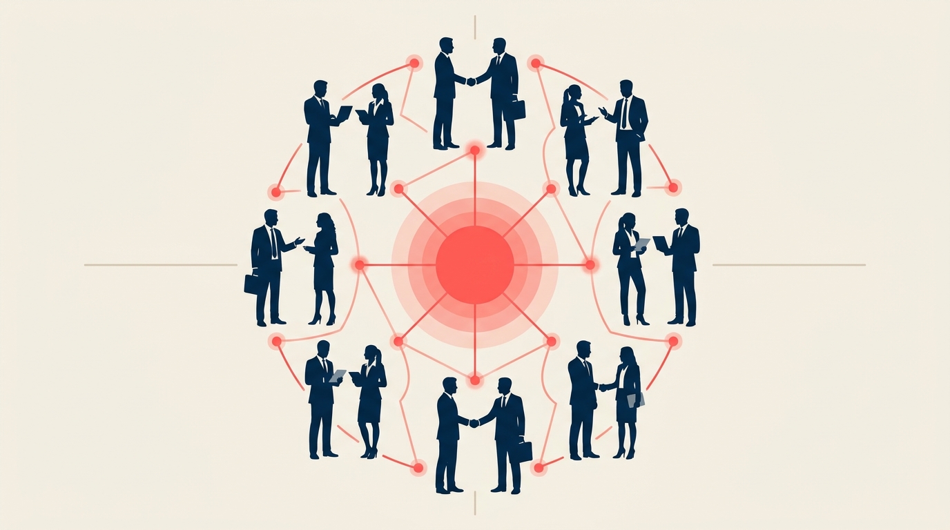 AI-first culture network illustration showing connected team members around a shared AI node