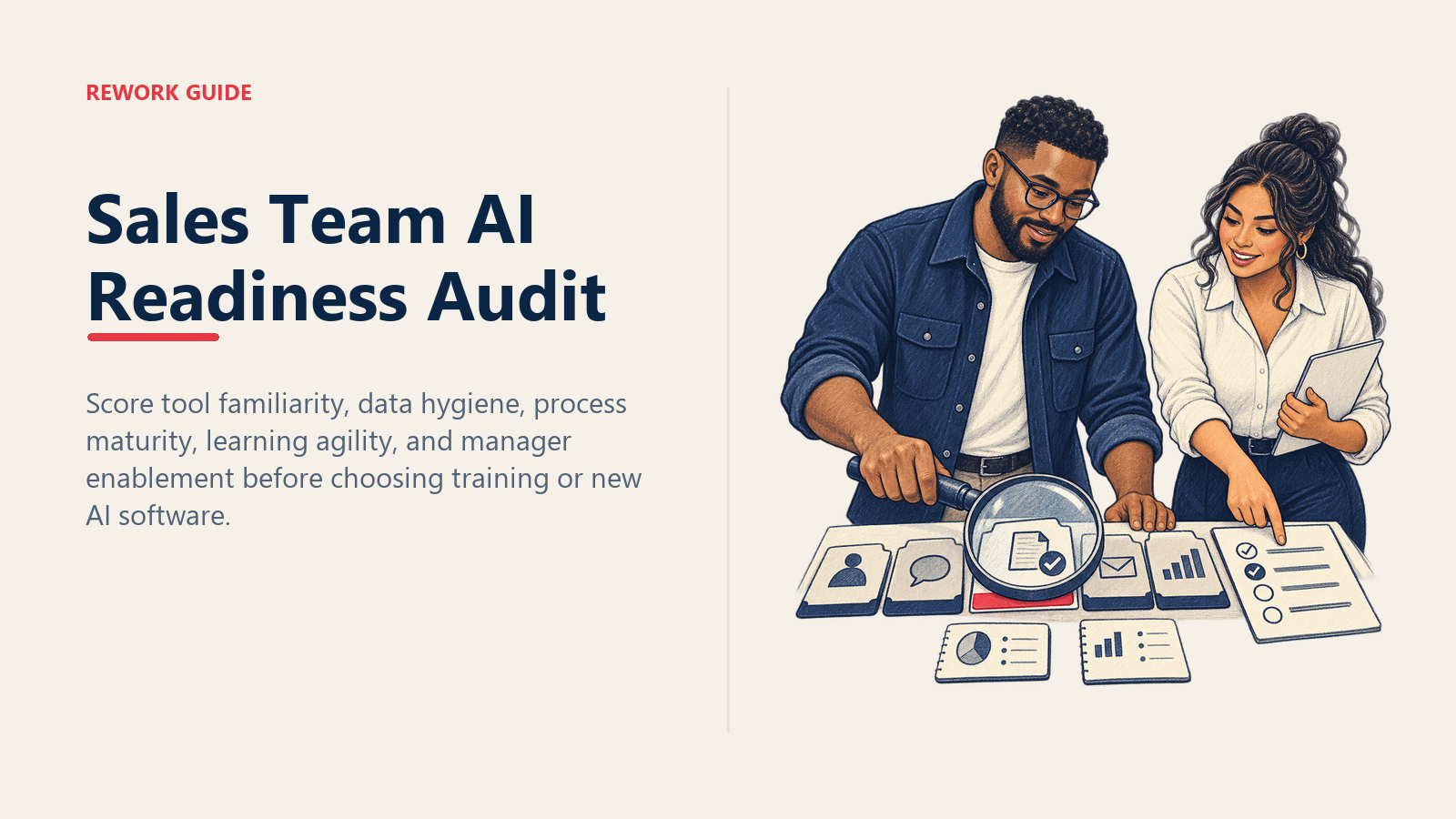 Sales director and rep scoring five dimensions in a sales team AI readiness audit