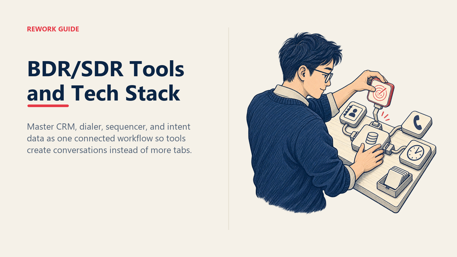 BDR connecting CRM, dialer, sequencer, and intent data into one fluent sales workflow