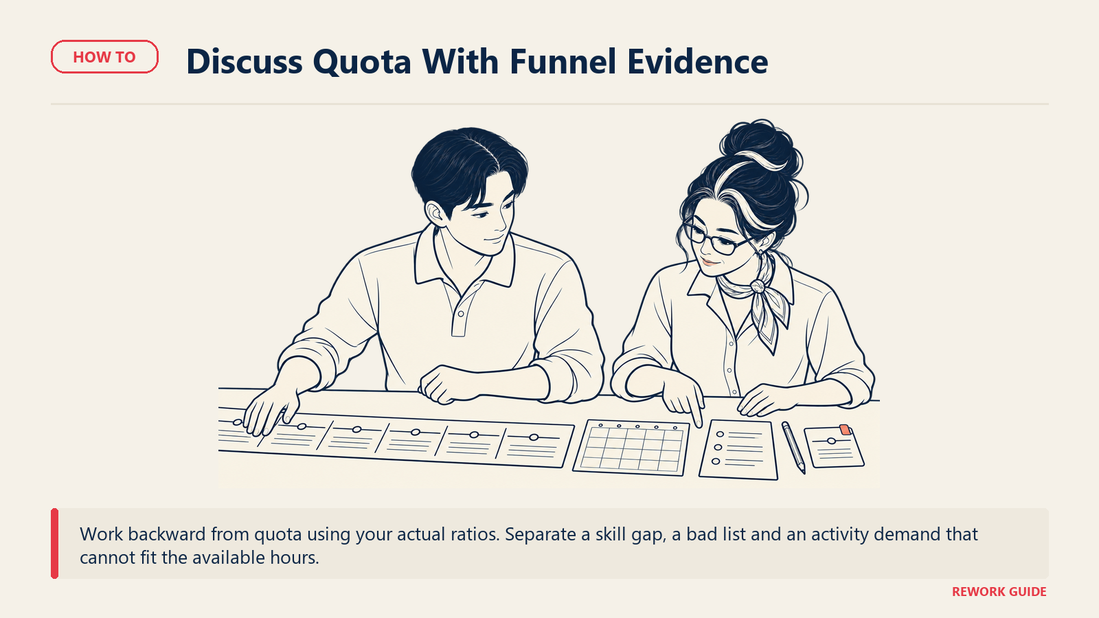 Jae and Ruth compare required activity with available calling hours to distinguish coaching, list-quality and quota-capacity problems.