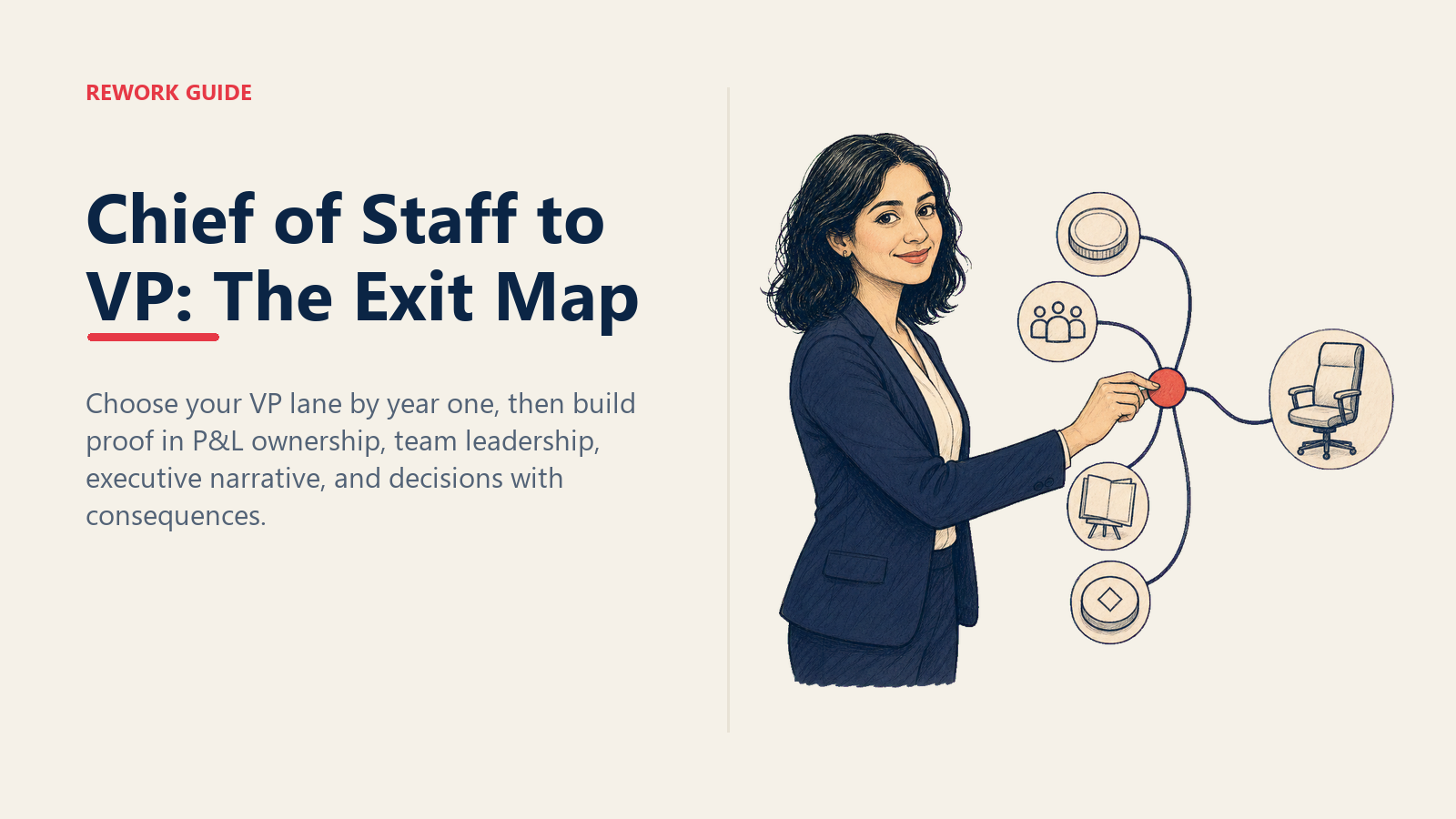 Chief of Staff placing an ownership marker on a career exit map toward a VP role