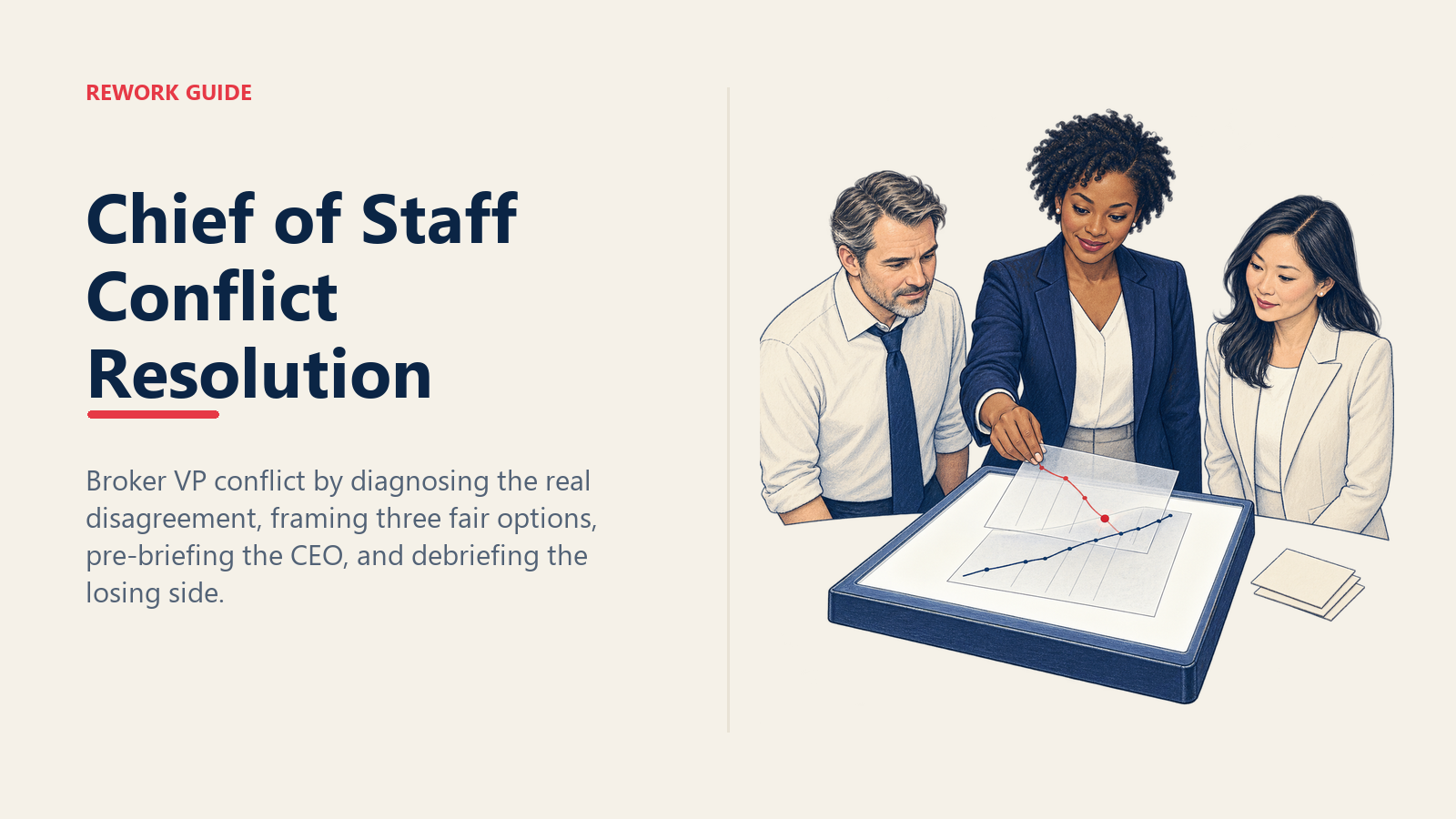 Chief of Staff aligning CRO and CFO forecast sheets during leadership conflict resolution