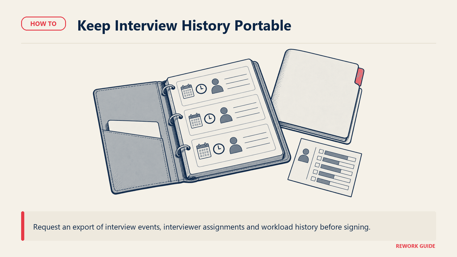 Interview history binder with event times, interviewer assignments and export records