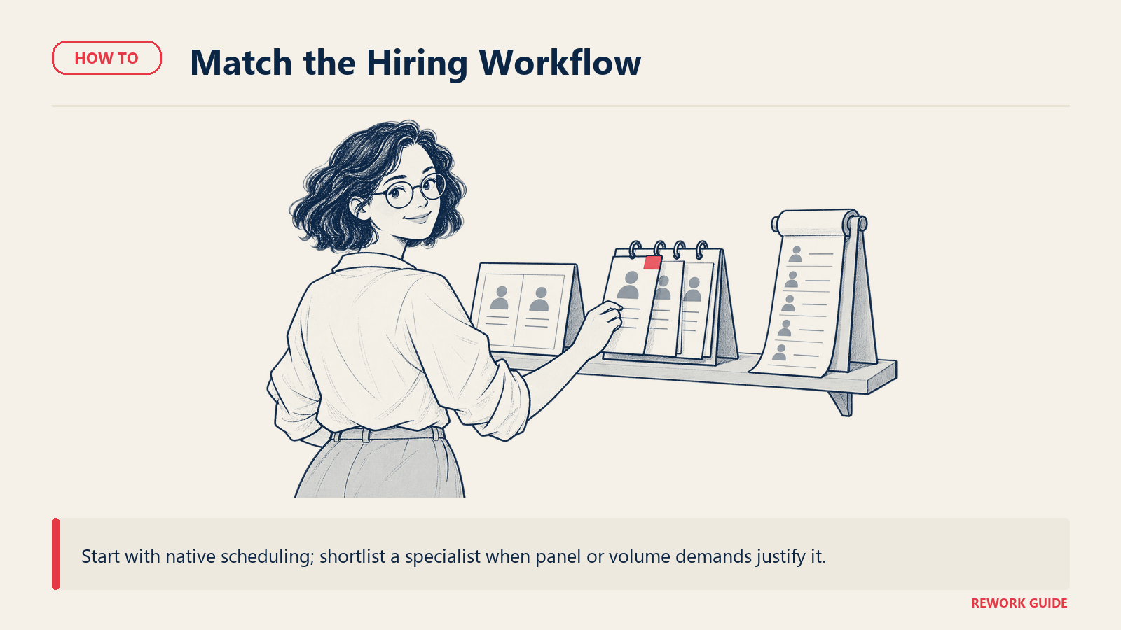 Recruiter reviewing native scheduling, panel and high-volume hiring workflows
