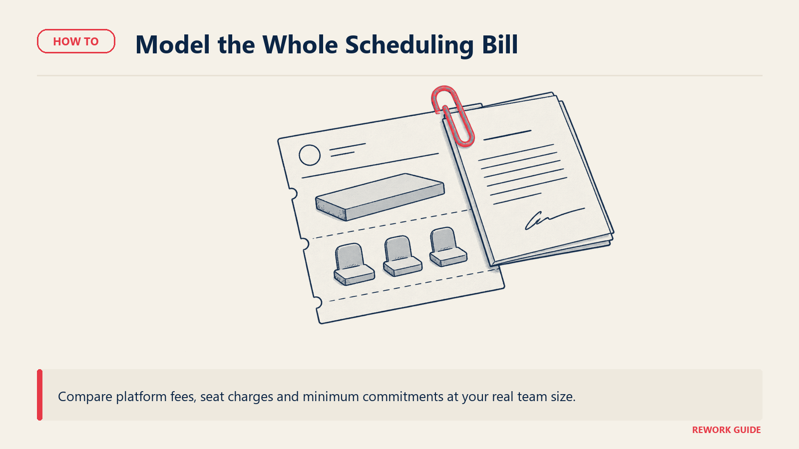 Scheduling cost worksheet showing platform fees, seats and contract commitments
