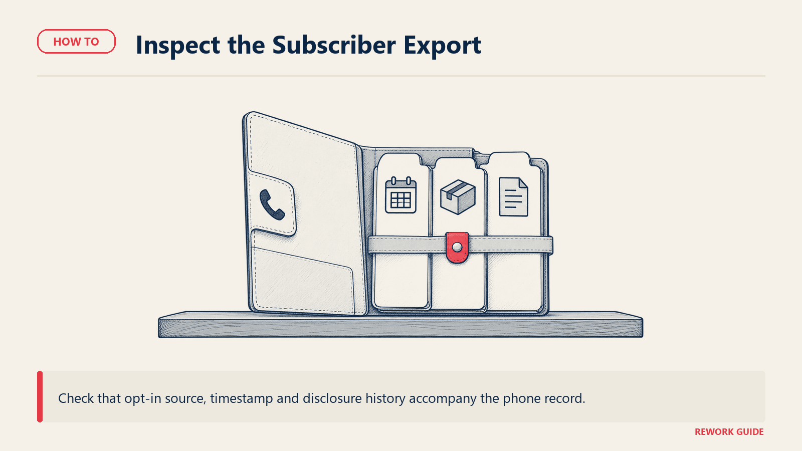 Subscriber export folio with timestamp, opt-in source and disclosure records