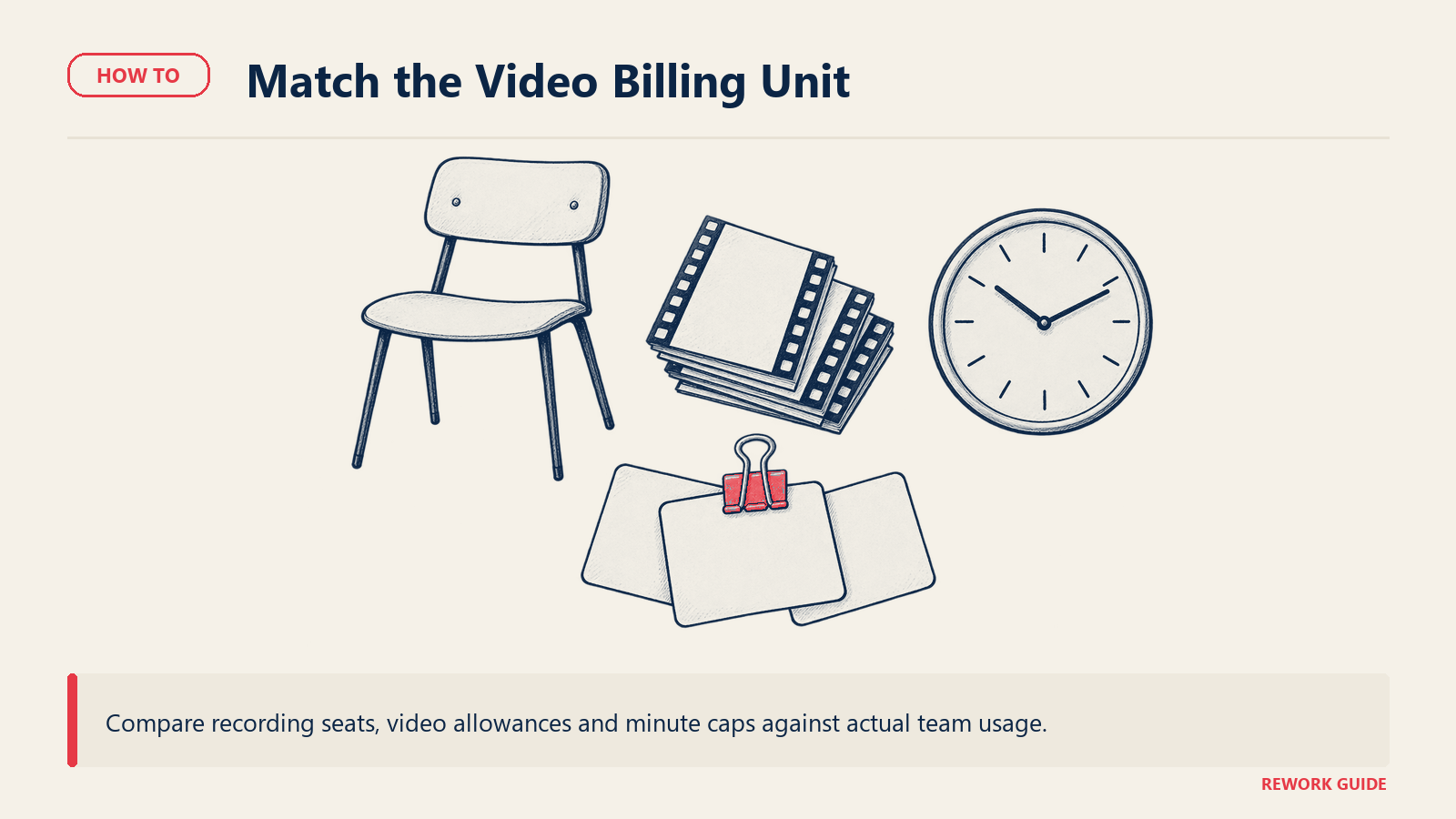 Recording seat, video clips and clock illustrating video billing units