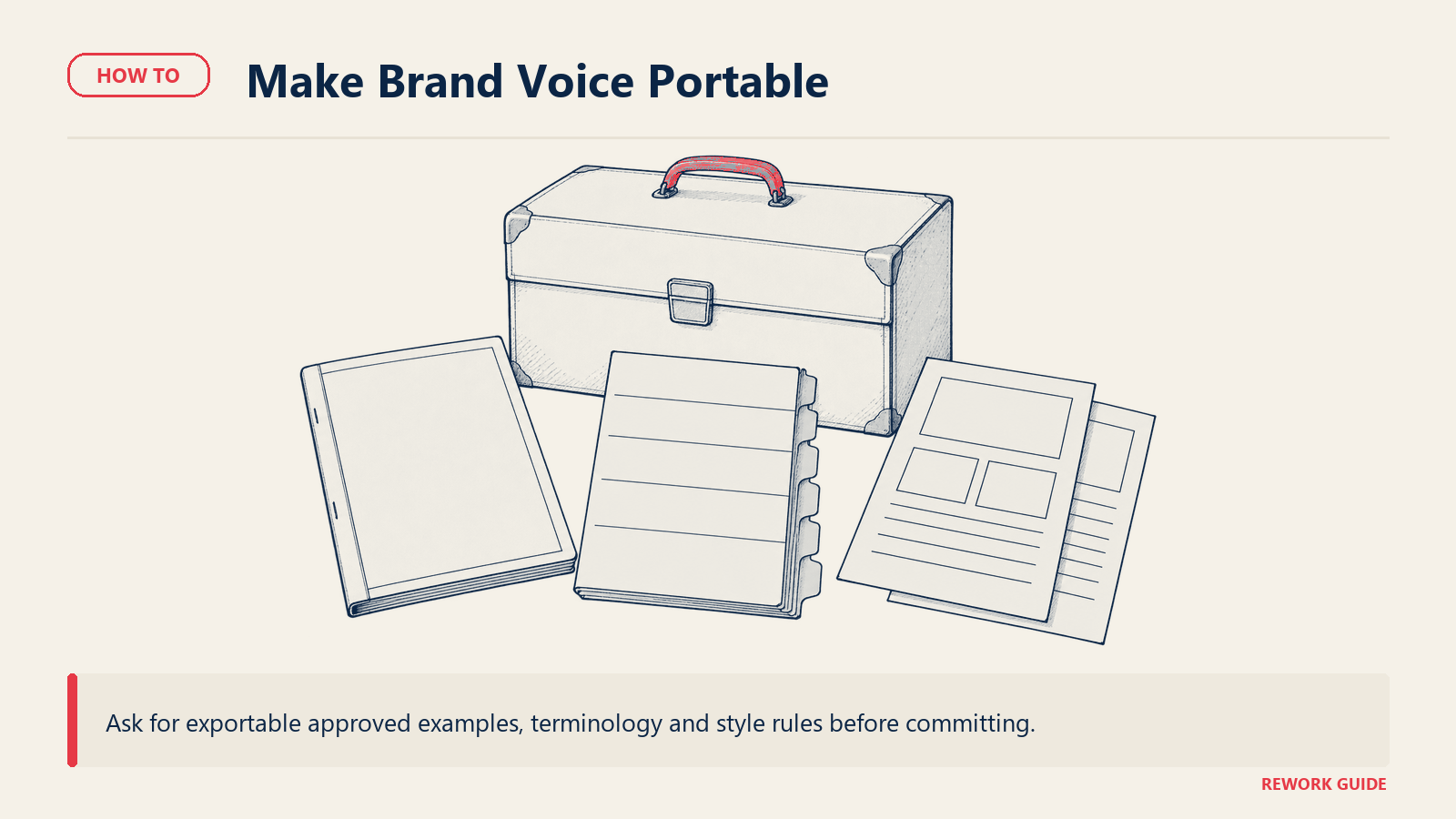 Portable case with approved examples, terminology and brand style documents