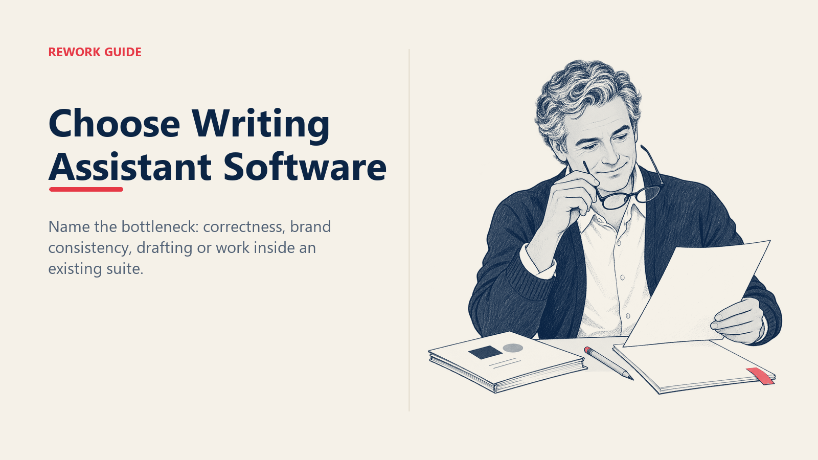 Editor evaluating a draft before choosing a writing assistant