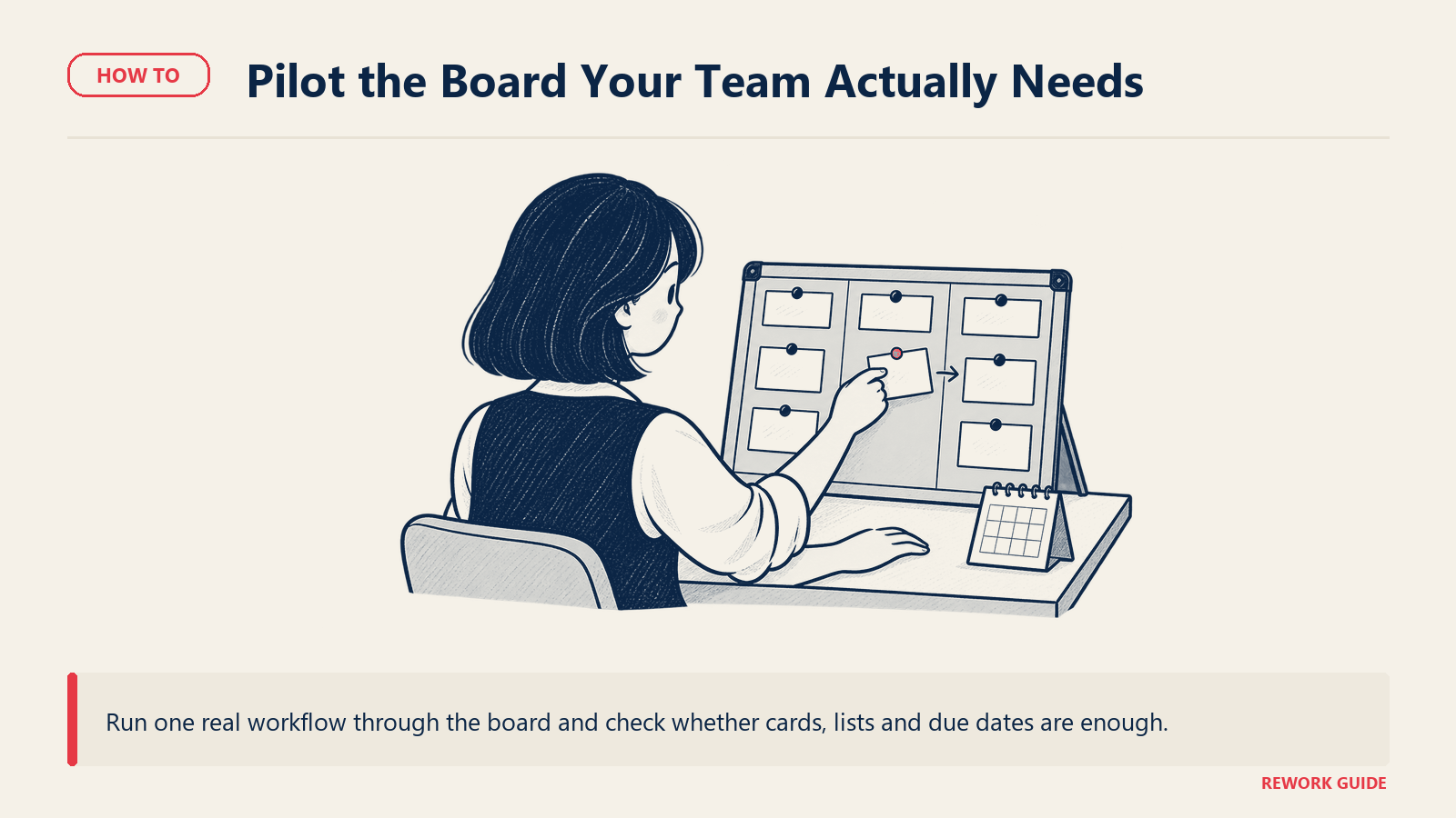 Evaluator moving a real task card through a three-column board during a pilot