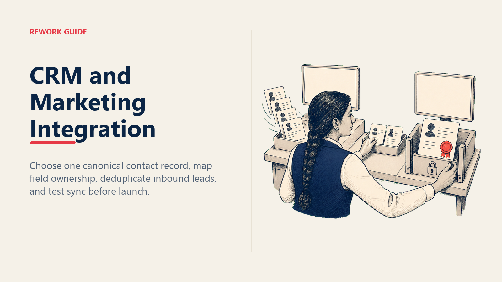 RevOps architect routing marketing records through deduplication into one canonical CRM contact
