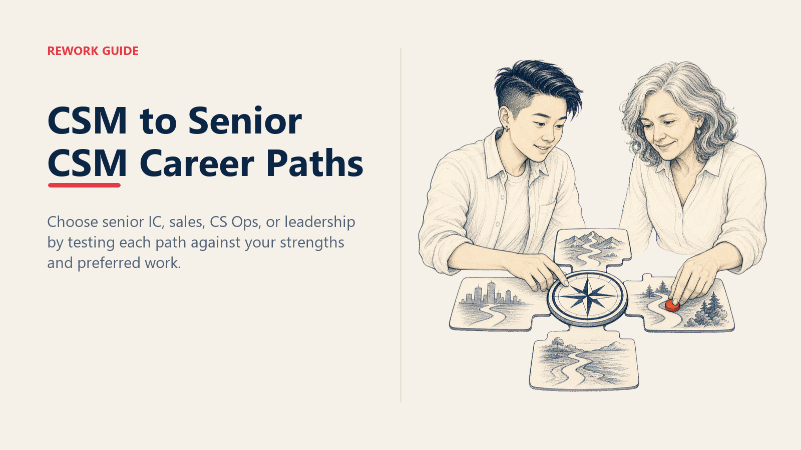 CSM and manager comparing four career paths around a compass before choosing the next experiment