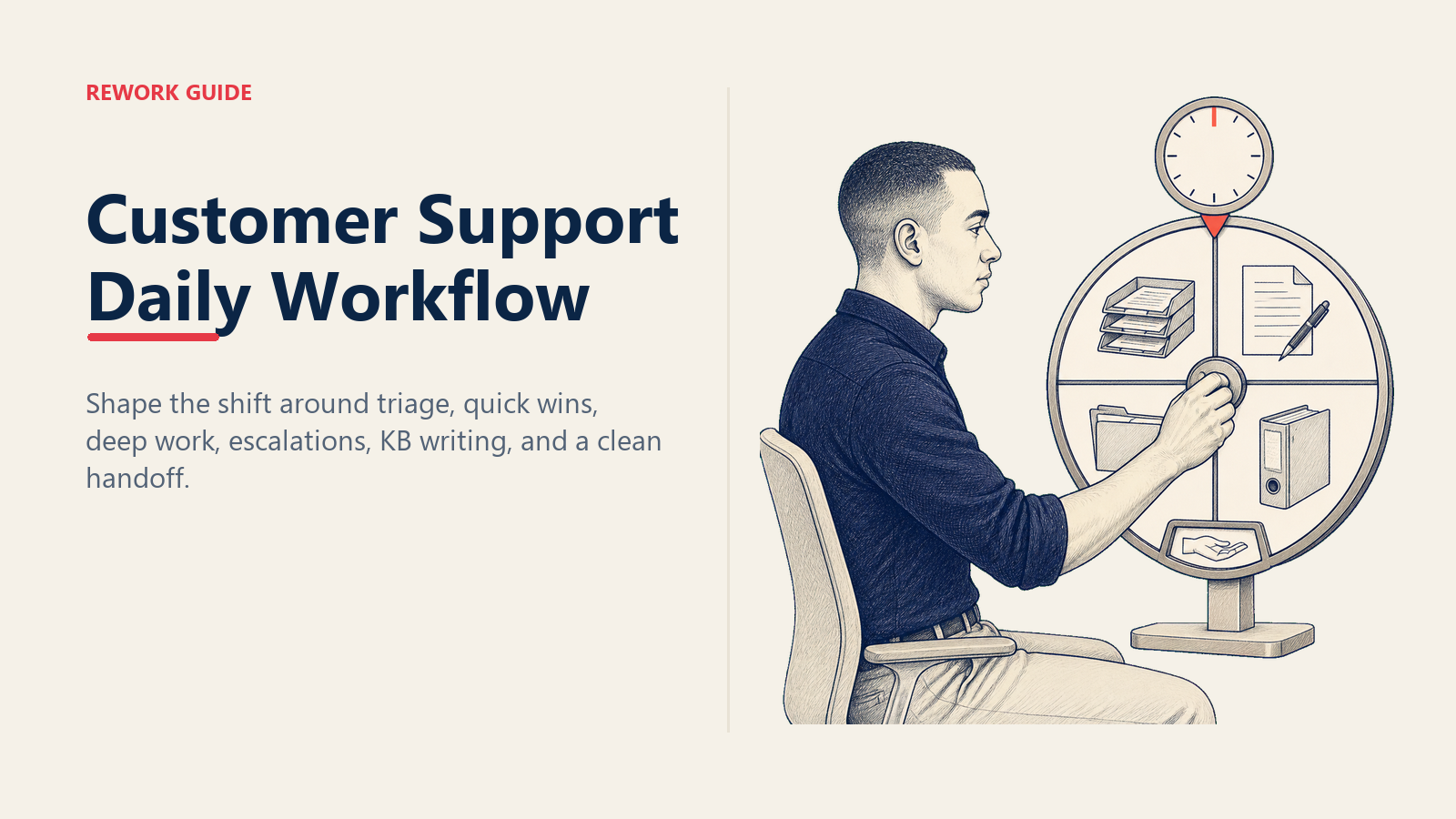 Customer support specialist shaping a shift around triage, replies, escalations, and knowledge-base work.