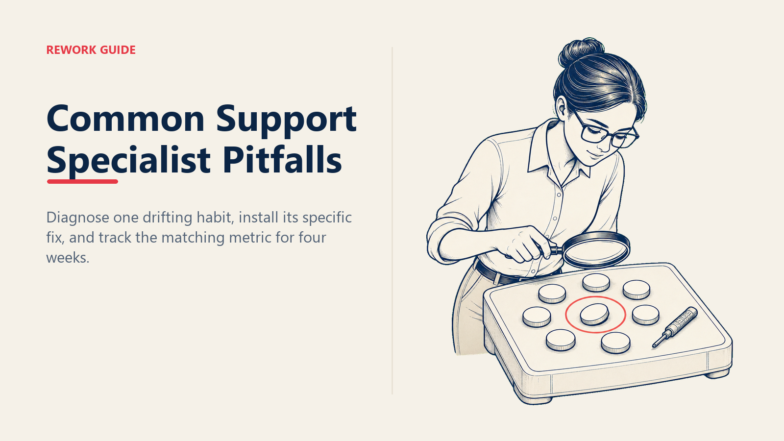 Support specialist using a diagnostic lens to isolate one drifting habit among seven common pitfalls.