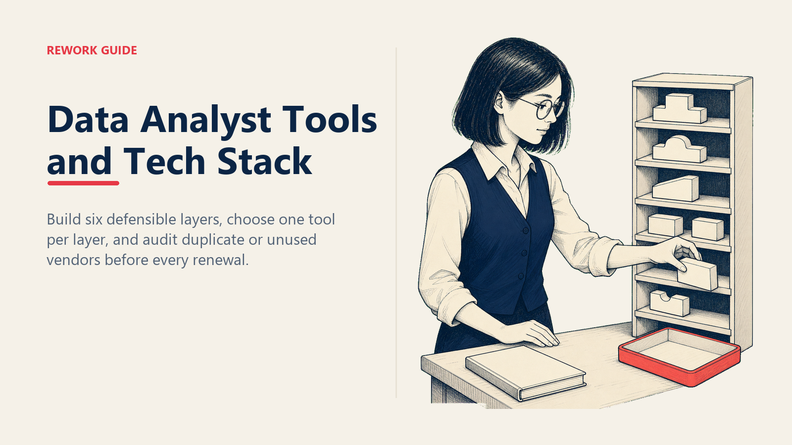 Data analyst removing a duplicate vendor block from a six-layer analytics tech stack.