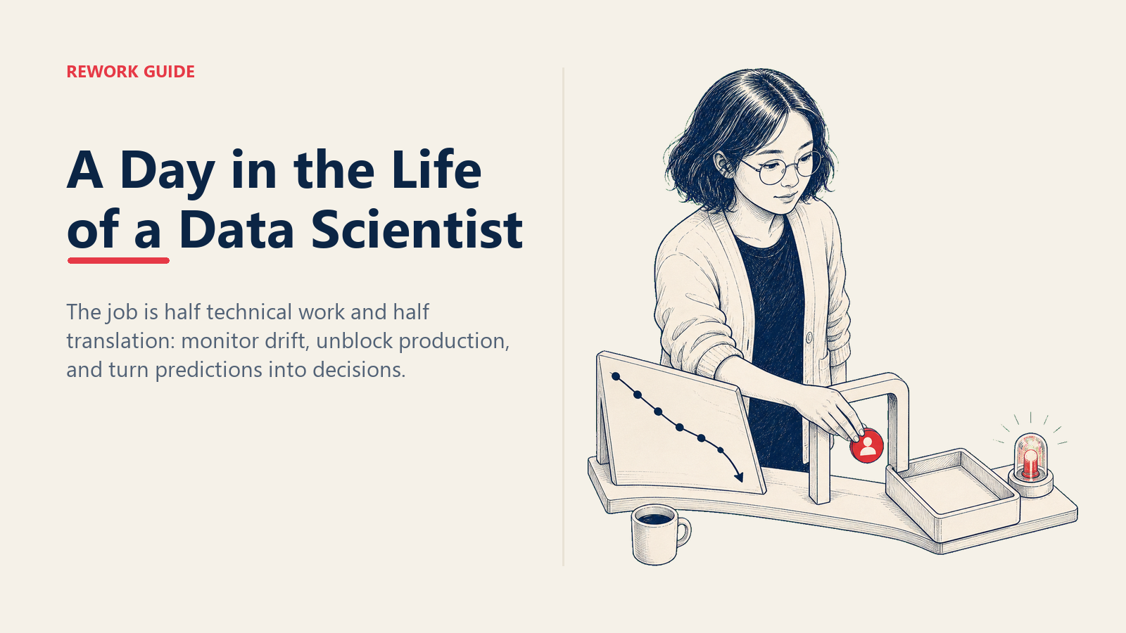 Data scientist translating a churn model decay alert into an account triage action during a typical workday.