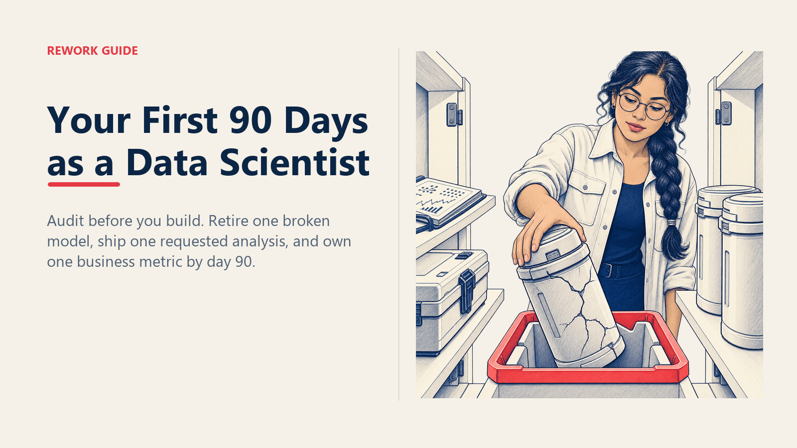 New data scientist auditing inherited systems and retiring a broken churn model during the first 90 days.