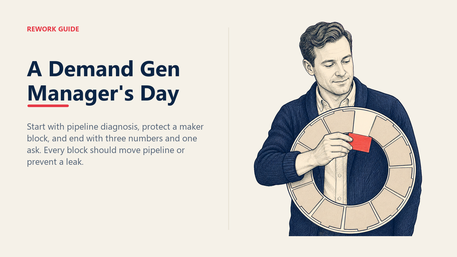 Demand generation manager protects a maker block on a circular workday planner.