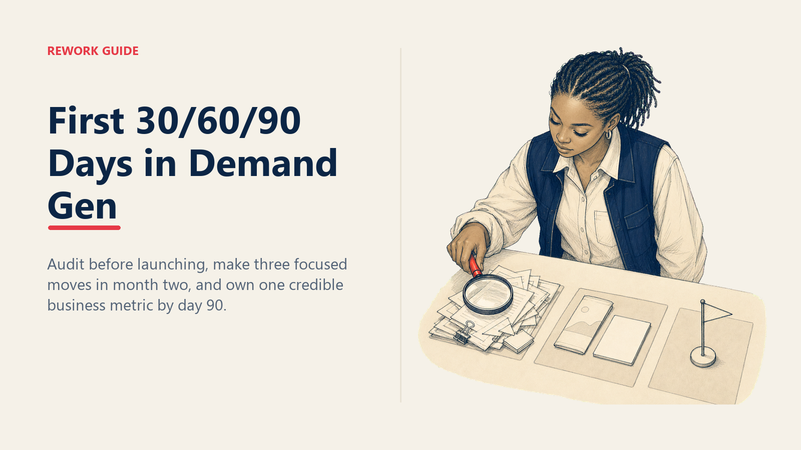 New demand generation manager begins a three-phase 30 60 90 day plan with a funnel audit.