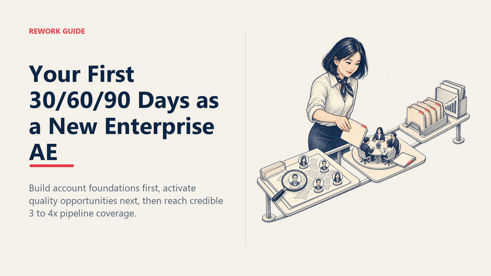 New Enterprise AE moves a named account through foundation, activation, and pipeline coverage stations