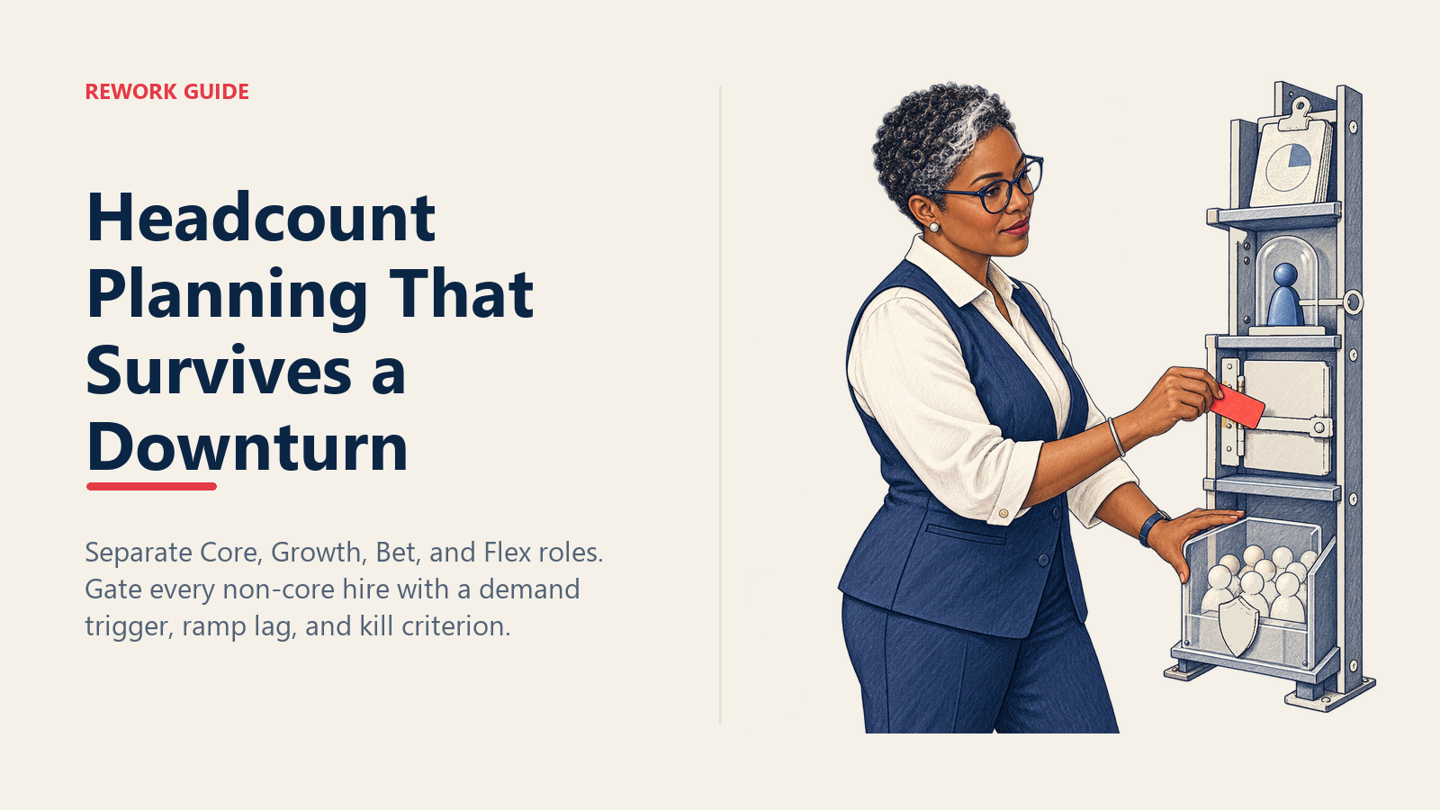 CFO protecting core capacity while holding a growth role at a milestone gate in a four-layer headcount plan.