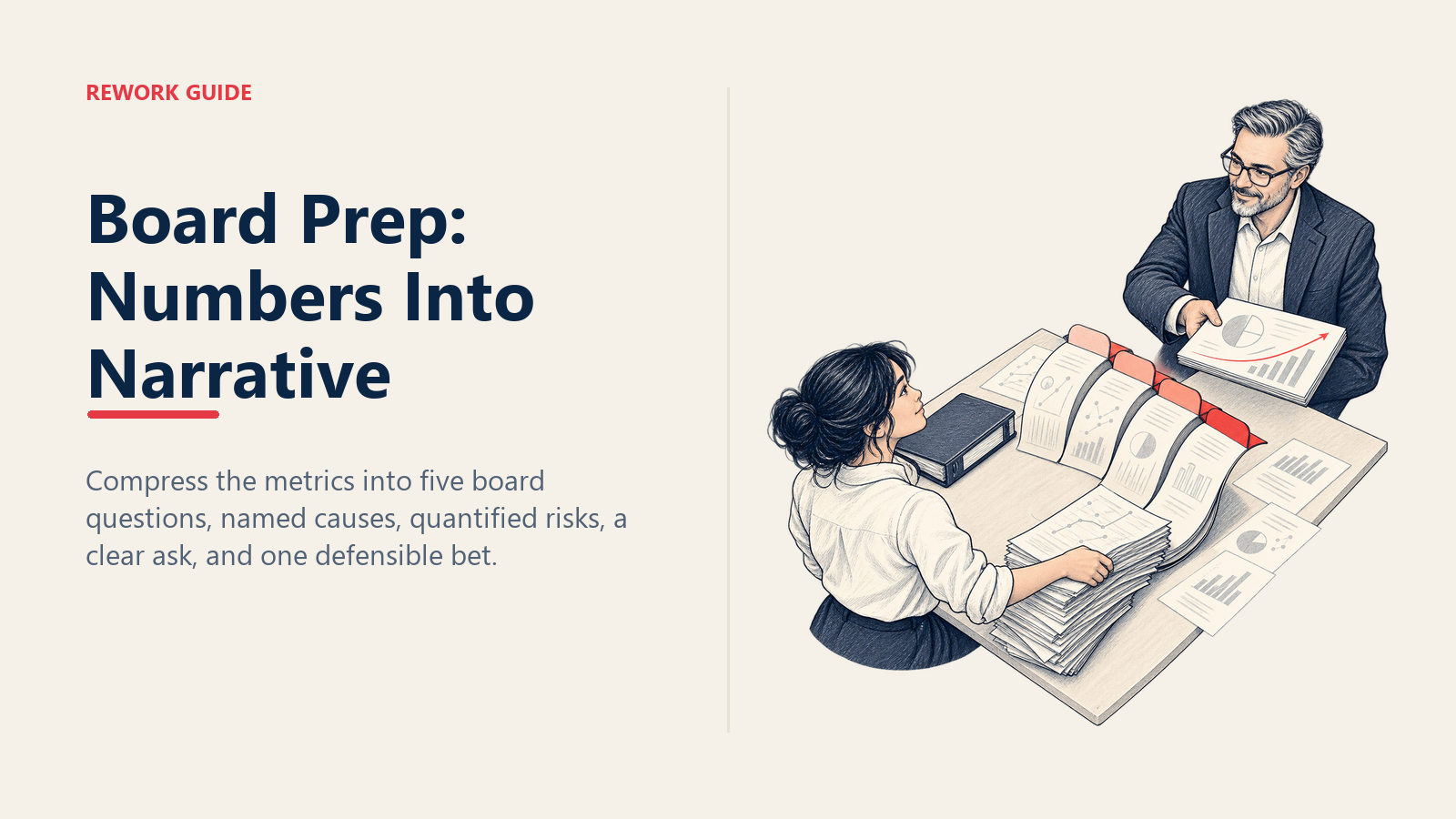 Financial Analyst compressing a metrics stack into a five-chapter board narrative for the CFO
