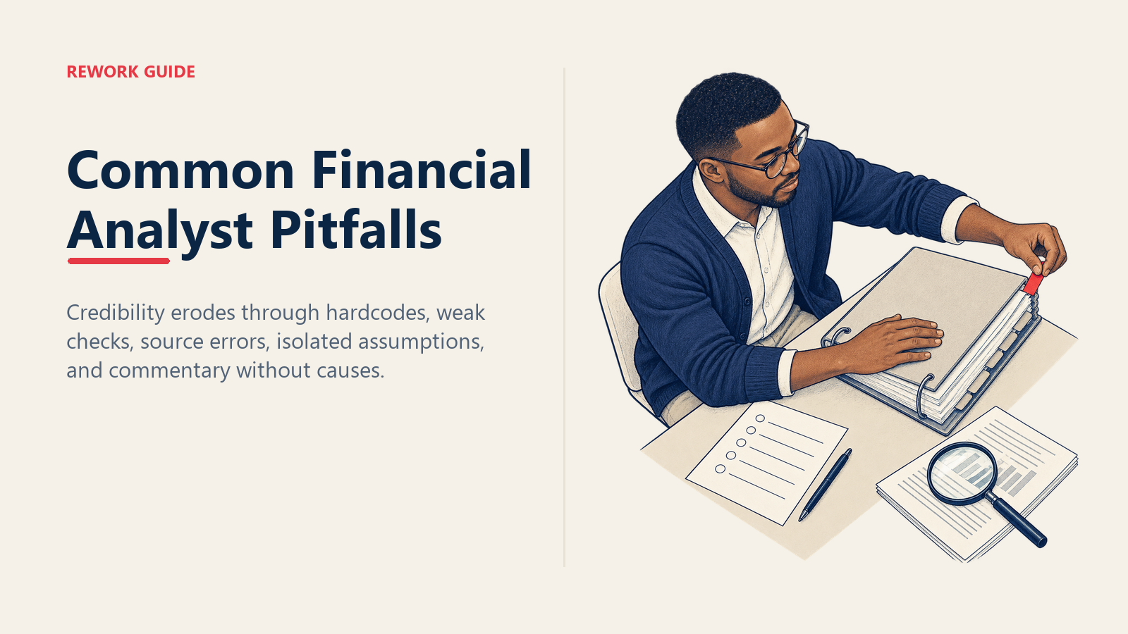 Financial analyst stopping a flawed model at a pre-send credibility check.