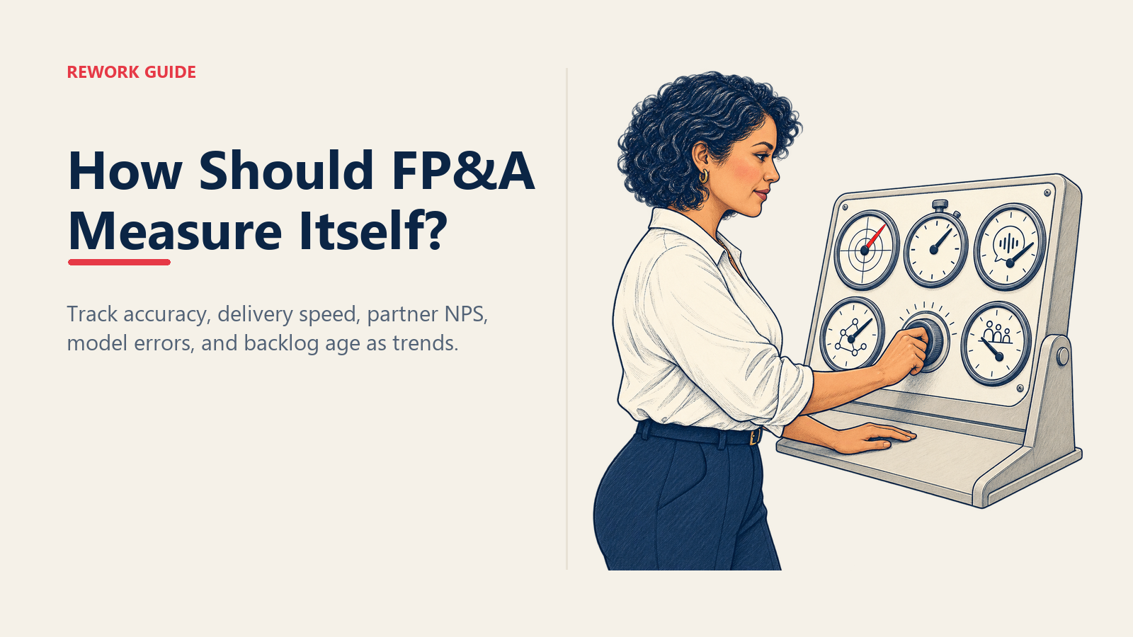 FP&A analyst calibrating a five-metric scorecard for accuracy, velocity, partner NPS, errors, and backlog.