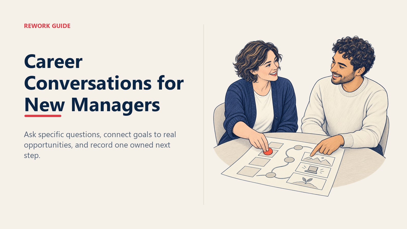 New manager and direct report mapping an energizing project to a concrete career opportunity and next step.