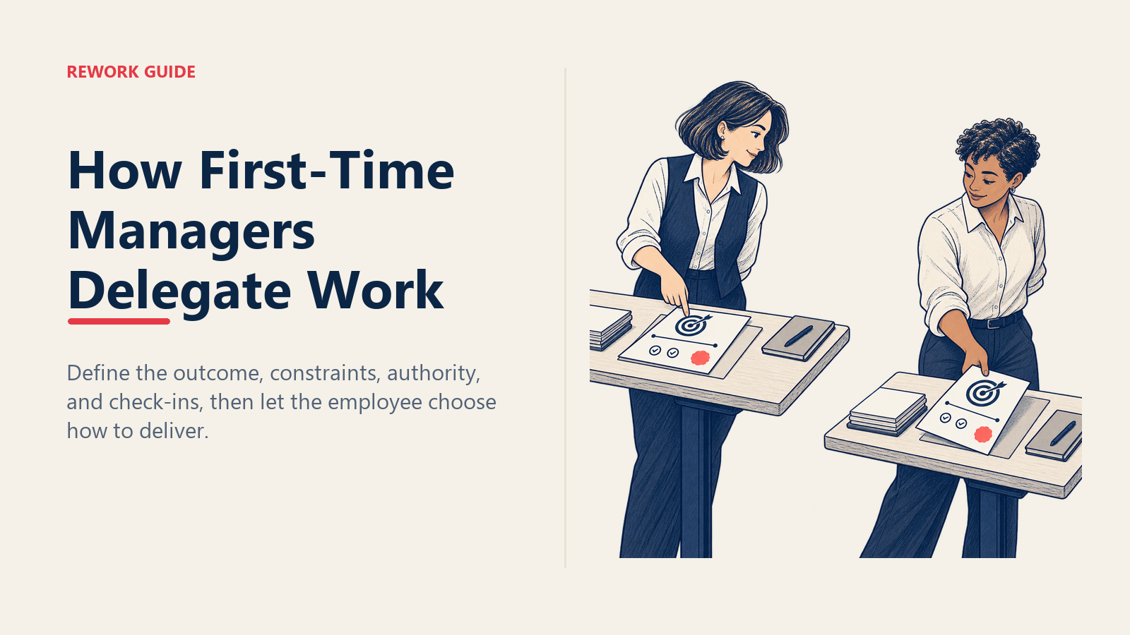 First-time manager transferring task ownership and decision authority to a direct report.