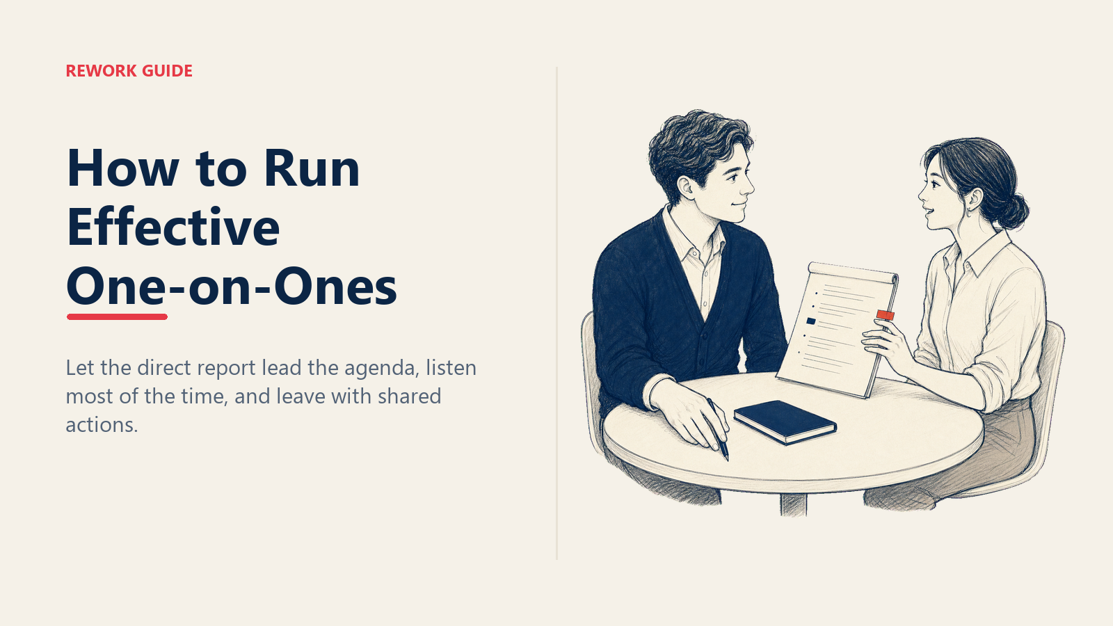 Effective one-on-one meeting where a direct report leads a shared agenda and the manager listens