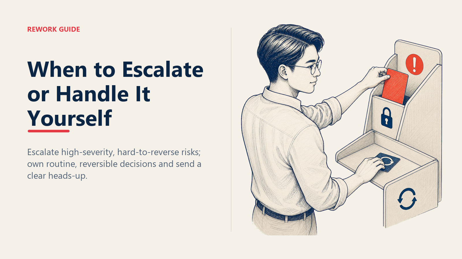 Manager deciding when to escalate a severe irreversible risk or handle a routine reversible issue
