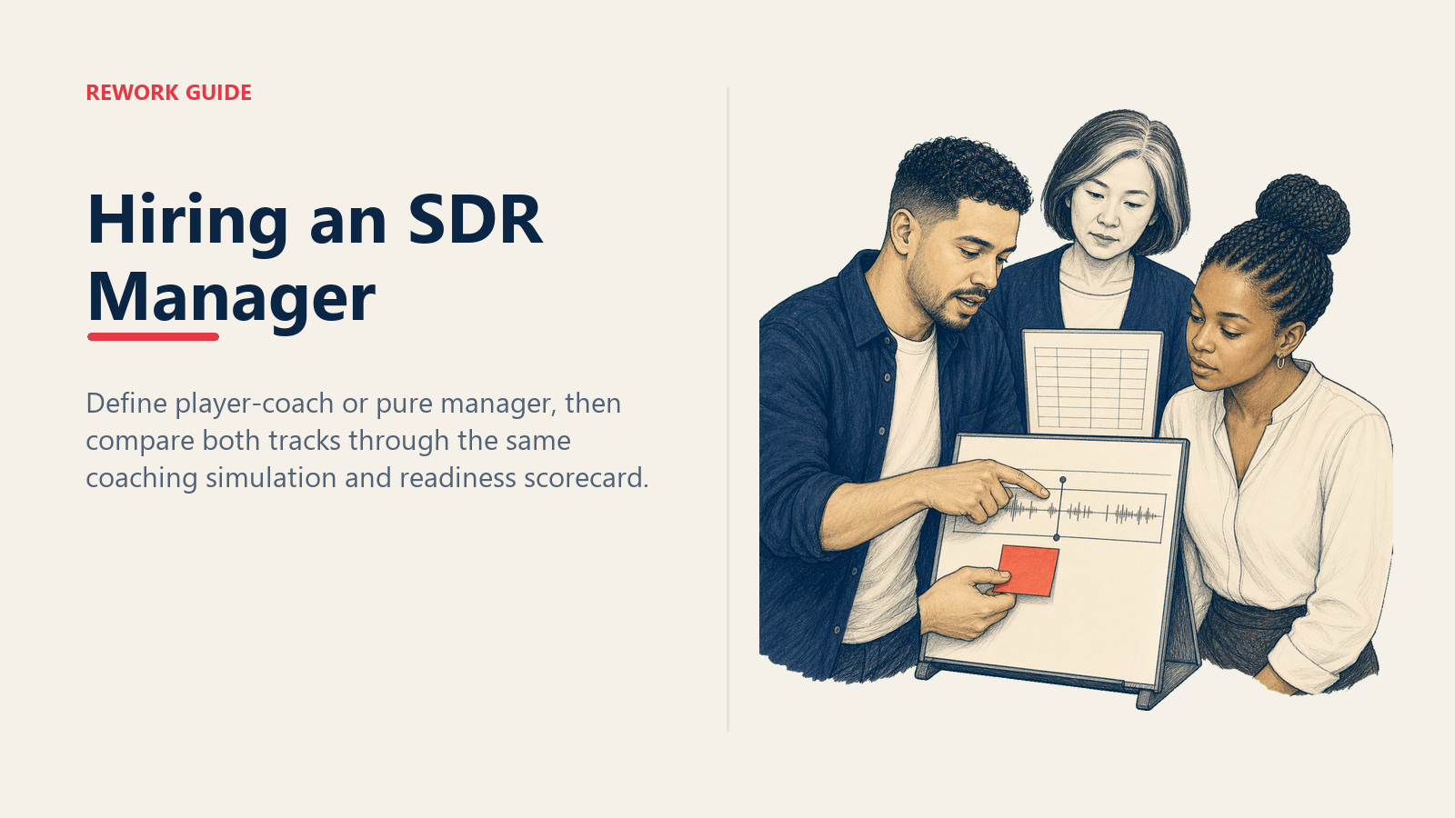 SDR manager candidate demonstrating coaching skill in a live simulation observed with a structured scorecard