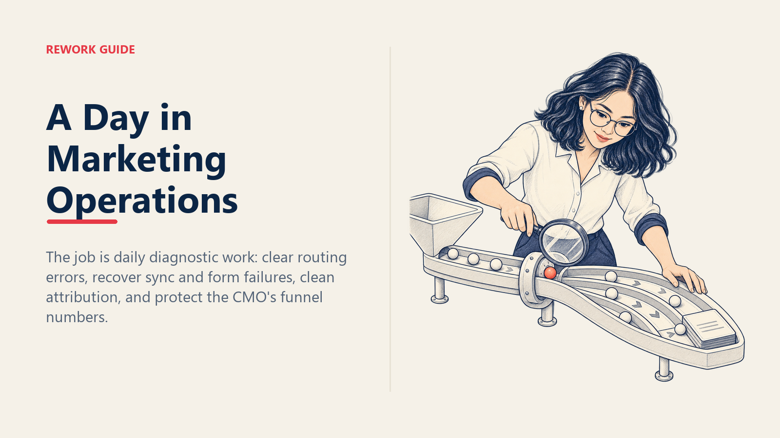 Marketing Ops manager diagnosing a trapped lead in a curved form, sync, and routing flow