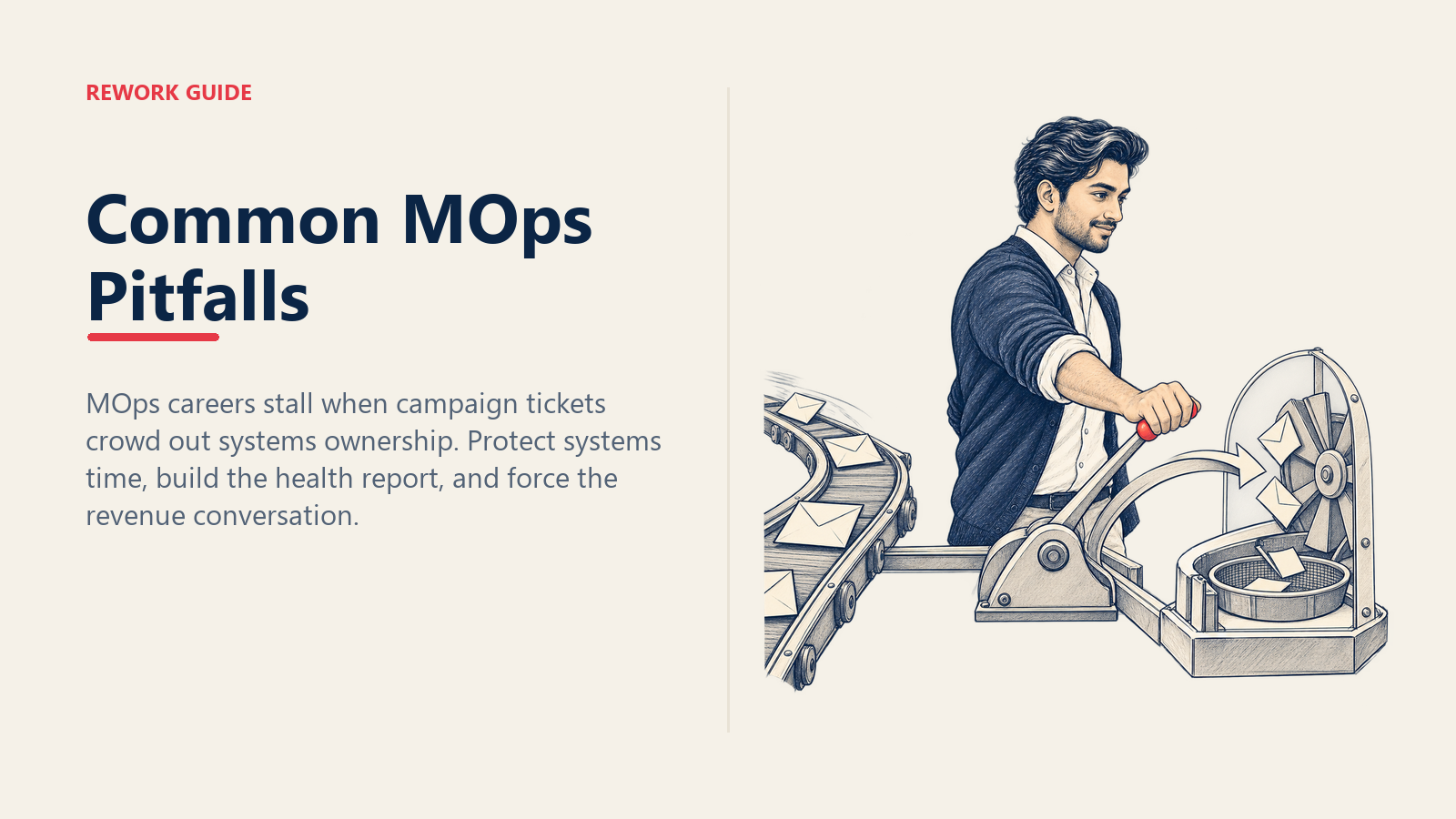 Marketing Ops systems owner diverting work from an endless campaign queue into protected systems maintenance