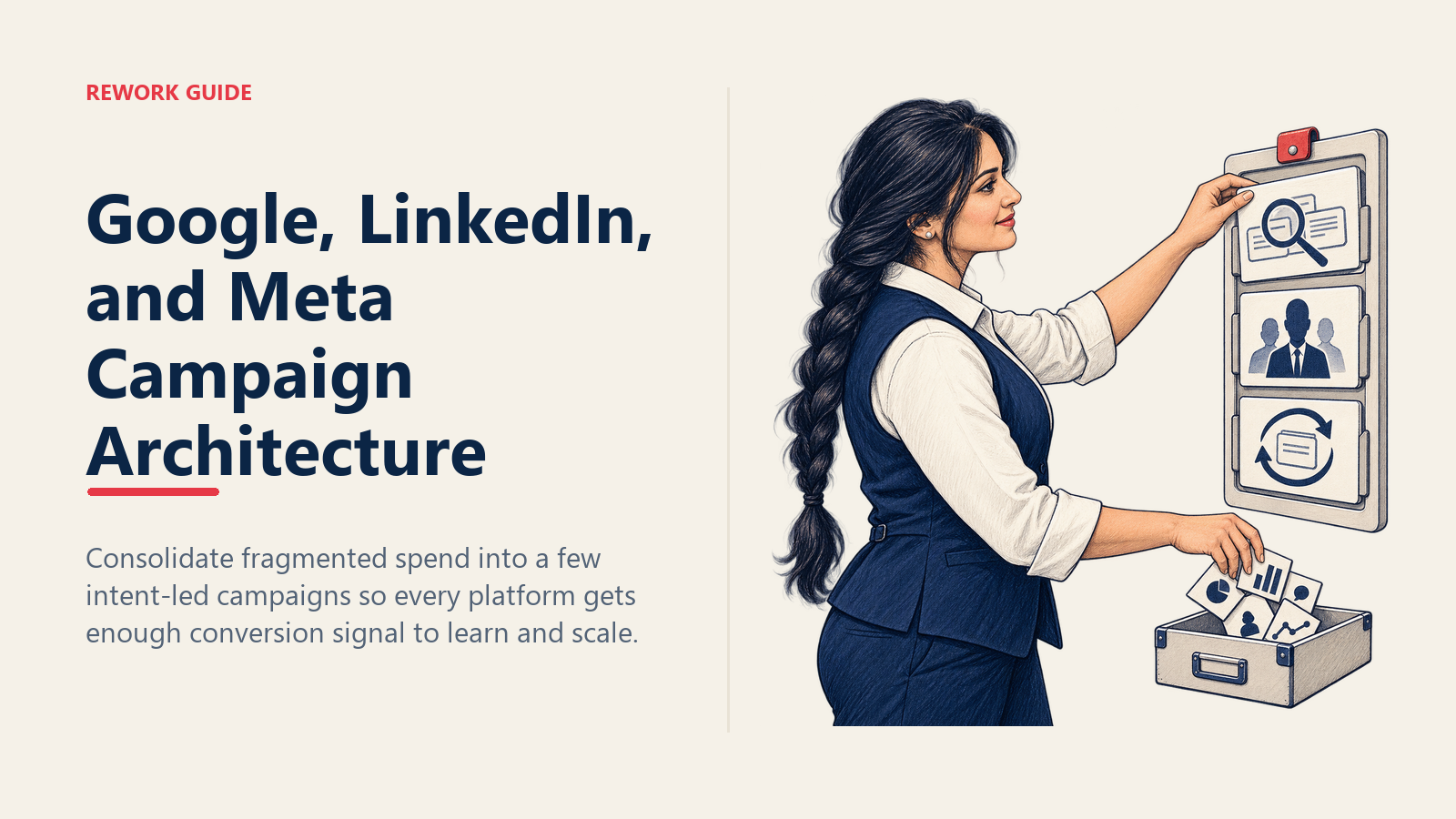 Paid ads manager consolidating fragmented Google, LinkedIn, and Meta campaigns into three clean learning modules.