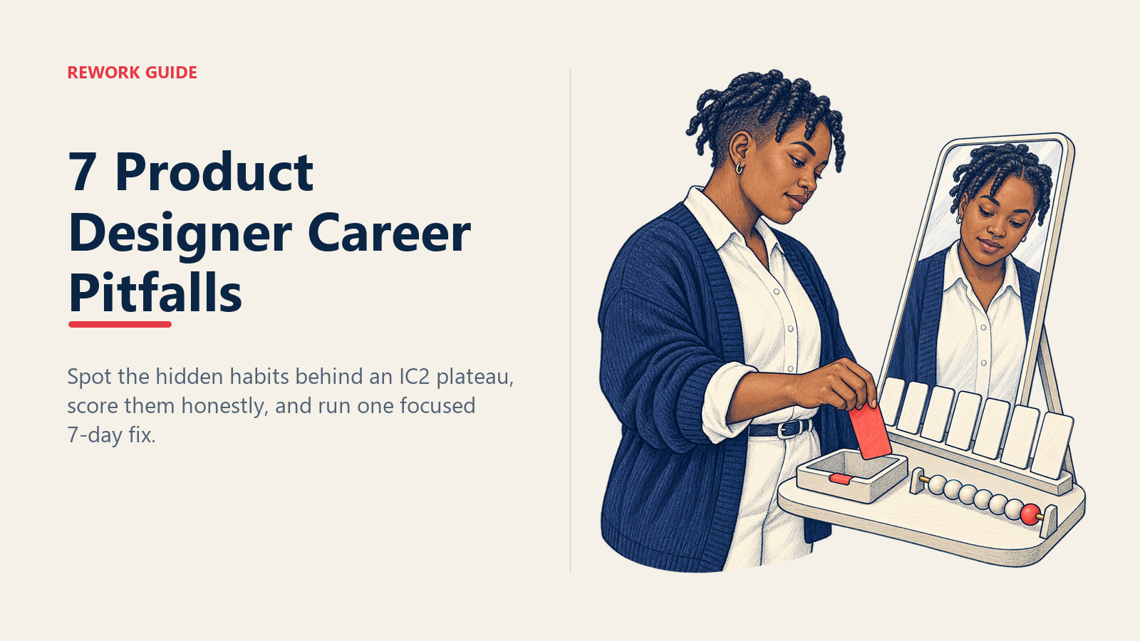 Product designer selecting one of seven hidden career pitfalls for a focused seven-day fix during a self-audit.