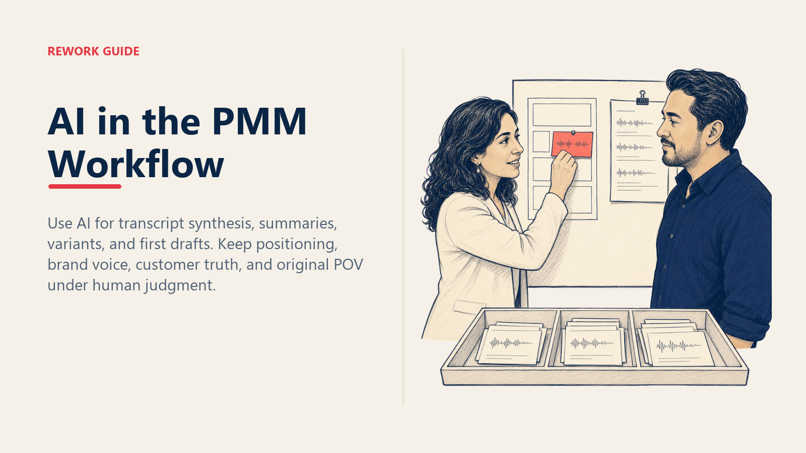 AI in the PMM workflow showing transcript synthesis validated by a sales rep
