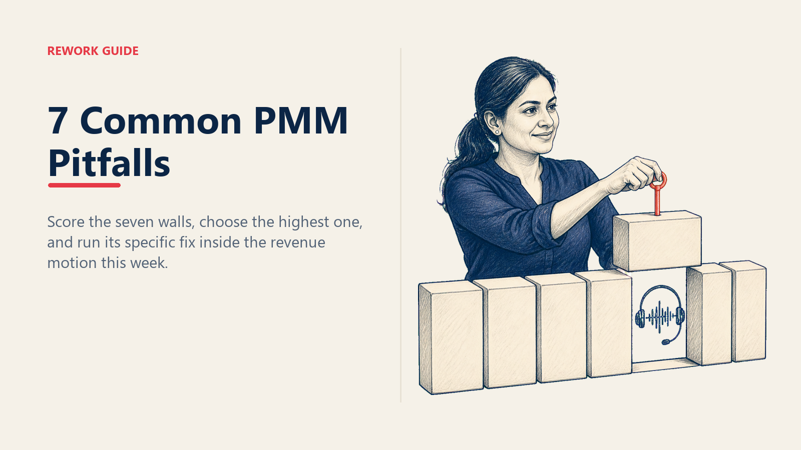 Seven common PMM pitfalls shown as a barrier with one specific wall opened toward real sales work