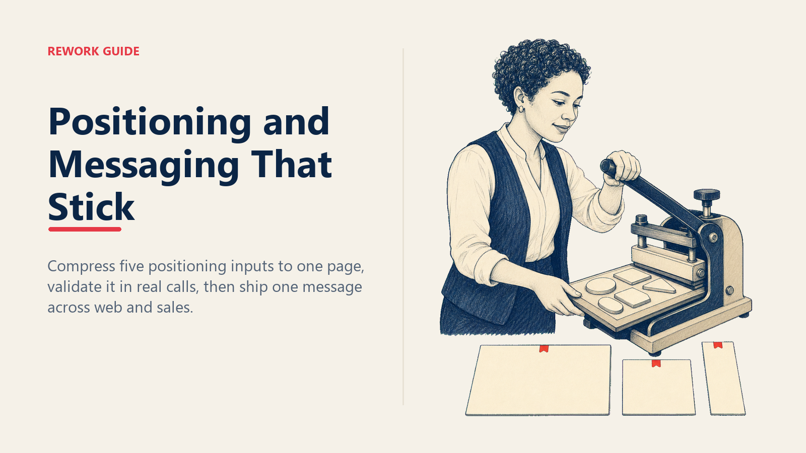 Positioning and messaging framework compressed from five inputs into one page and shipped across sales surfaces