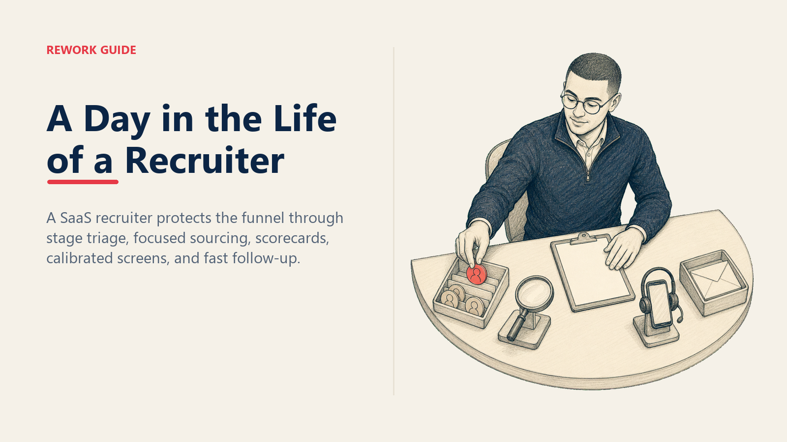 Day in the life of a recruiter moving a candidate through a clock-shaped full-funnel workstation