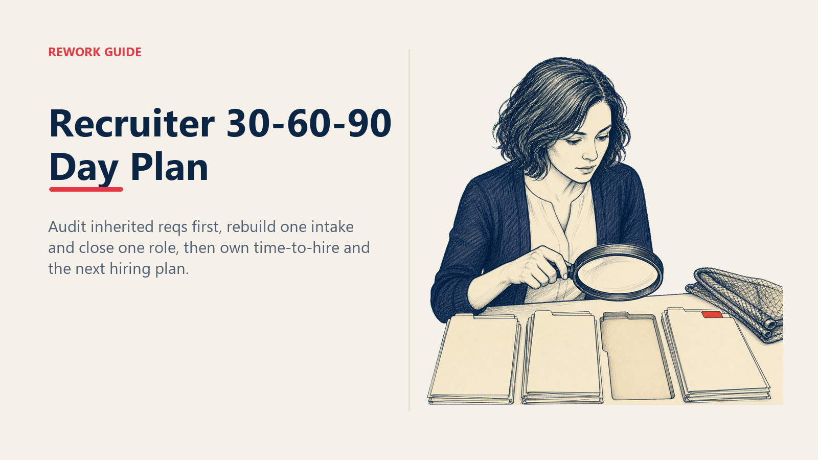 Recruiter 30-60-90 day plan beginning with an audit of four stale requisition folders