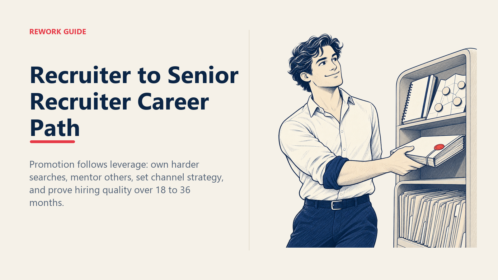 Recruiter moving a difficult executive-search dossier into a three-level portfolio for the senior recruiter career path